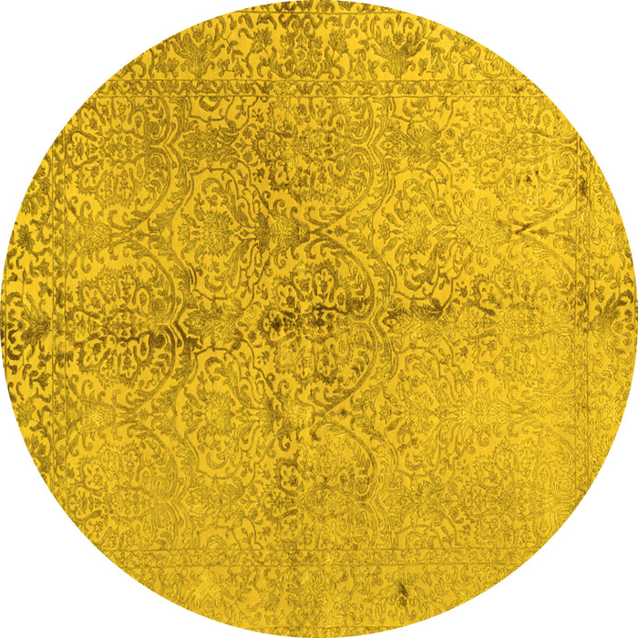Round Abstract Yellow Contemporary Rug, con1375yw