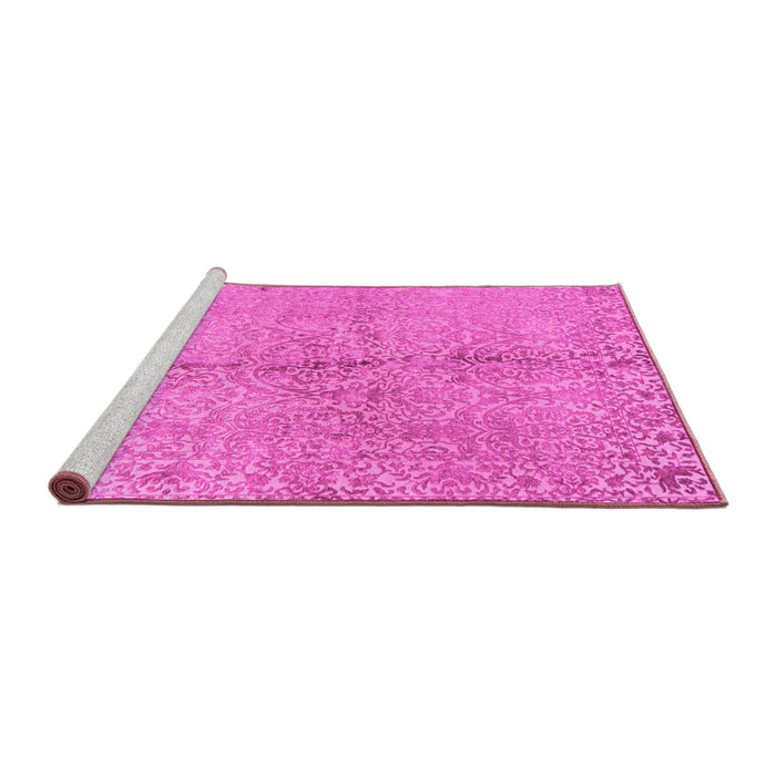 Sideview of Machine Washable Abstract Pink Contemporary Rug, wshcon1375pnk