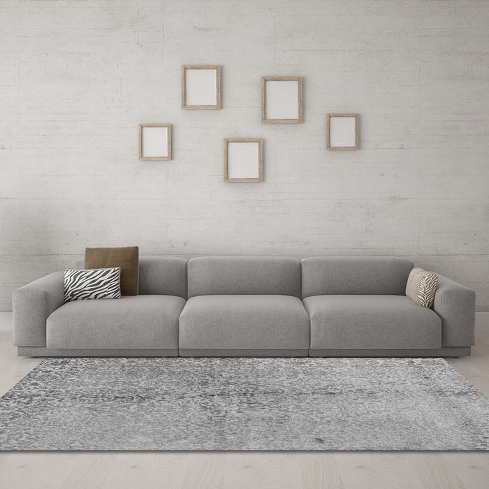 Machine Washable Abstract Gray Contemporary Rug in a Living Room,, wshcon1375gry