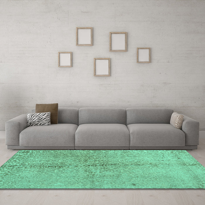 Machine Washable Abstract Turquoise Contemporary Area Rugs in a Living Room,, wshcon1375turq
