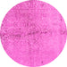 Round Abstract Pink Contemporary Rug, con1375pnk