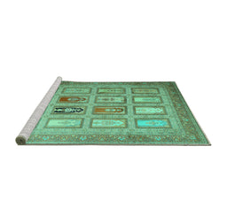 Sideview of Machine Washable Abstract Turquoise Contemporary Area Rugs, wshcon1376turq