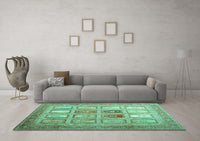 Machine Washable Abstract Turquoise Contemporary Rug, wshcon1376turq