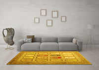 Machine Washable Abstract Yellow Contemporary Rug, wshcon1376yw