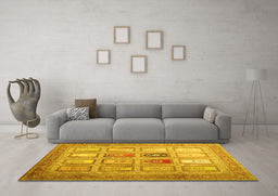 Machine Washable Abstract Yellow Contemporary Rug in a Living Room, wshcon1376yw