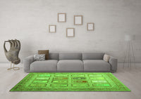 Machine Washable Abstract Green Contemporary Rug, wshcon1376grn