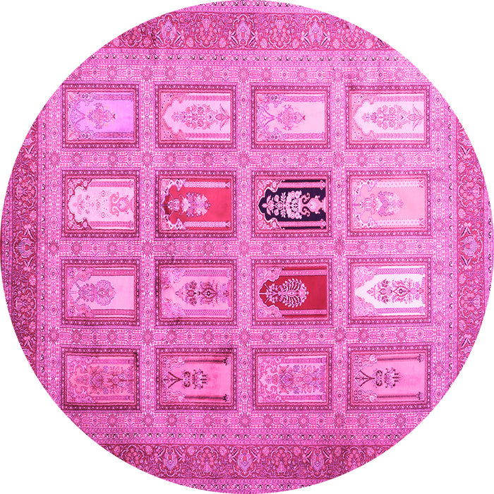 Round Machine Washable Abstract Pink Contemporary Rug, wshcon1376pnk