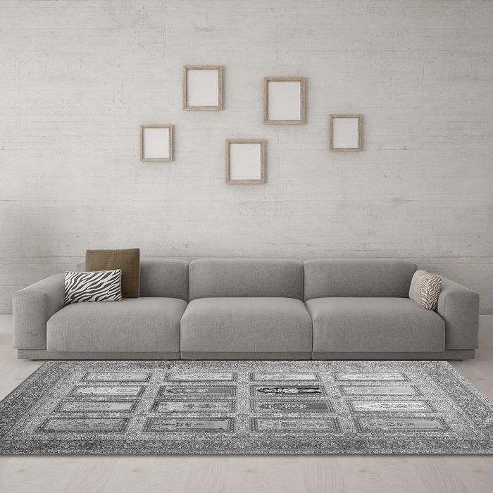 Machine Washable Abstract Gray Contemporary Rug in a Living Room,, wshcon1376gry