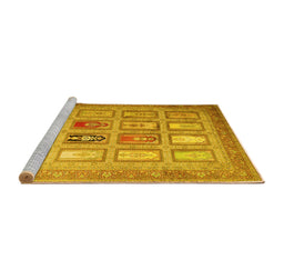 Sideview of Machine Washable Abstract Yellow Contemporary Rug, wshcon1376yw