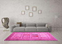 Machine Washable Abstract Pink Contemporary Rug, wshcon1376pnk