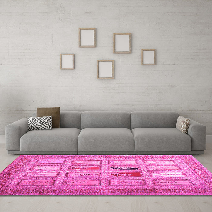 Machine Washable Abstract Pink Contemporary Rug in a Living Room, wshcon1376pnk