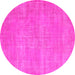 Round Machine Washable Abstract Pink Contemporary Rug, wshcon1377pnk