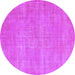 Round Abstract Purple Contemporary Rug, con1377pur