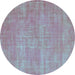 Round Abstract Turquoise Contemporary Rug, con1377turq