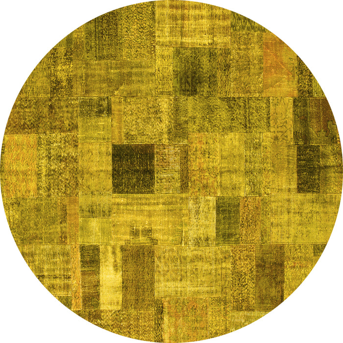 Round Patchwork Yellow Transitional Rug, con1378yw