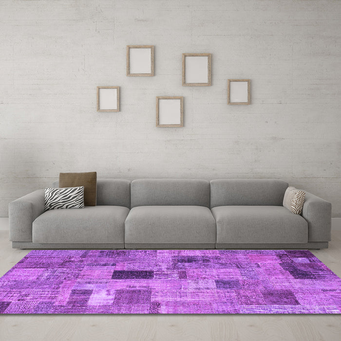 Machine Washable Patchwork Purple Transitional Area Rugs in a Living Room, wshcon1378pur