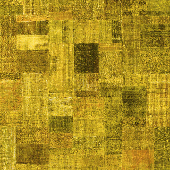 Machine Washable Patchwork Yellow Transitional Rug, wshcon1378yw