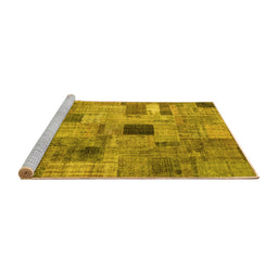 Sideview of Machine Washable Patchwork Yellow Transitional Rug, wshcon1378yw