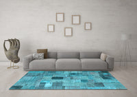 Machine Washable Patchwork Light Blue Transitional Rug, wshcon1378lblu