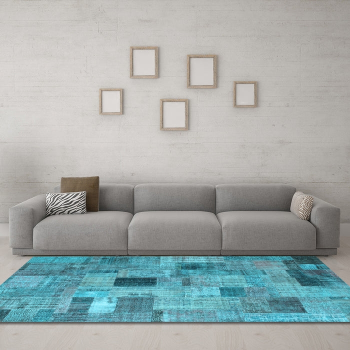 Machine Washable Patchwork Light Blue Transitional Rug in a Living Room, wshcon1378lblu