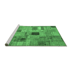 Sideview of Machine Washable Patchwork Emerald Green Transitional Area Rugs, wshcon1378emgrn