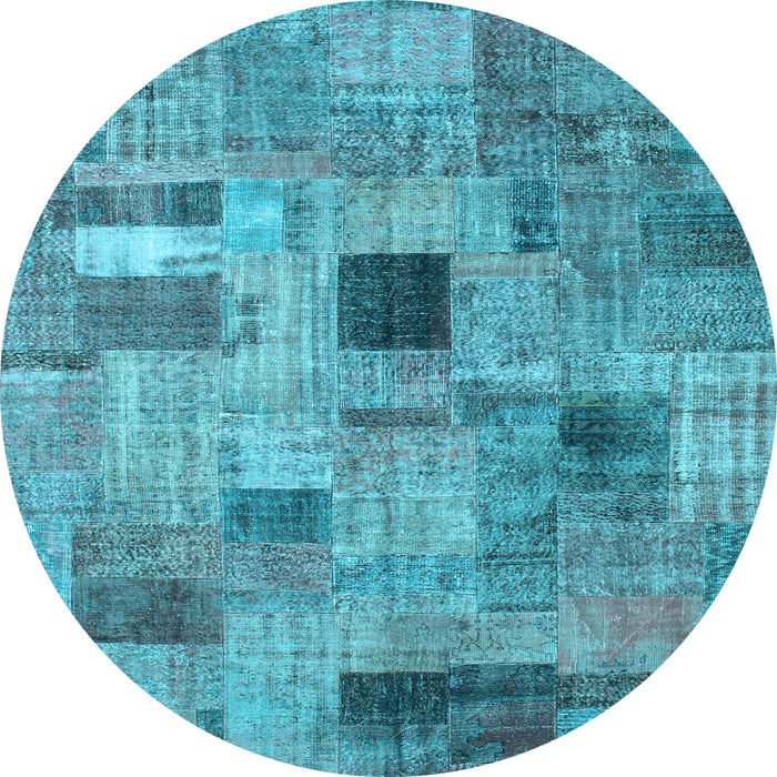 Round Patchwork Light Blue Transitional Rug, con1378lblu
