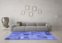 Machine Washable Patchwork Blue Transitional Rug, wshcon1378blu