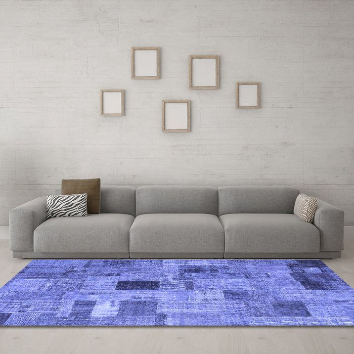 Machine Washable Patchwork Blue Transitional Rug in a Living Room, wshcon1378blu