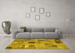 Machine Washable Patchwork Yellow Transitional Rug in a Living Room, wshcon1378yw