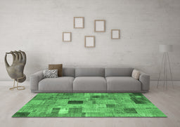 Machine Washable Patchwork Emerald Green Transitional Area Rugs in a Living Room,, wshcon1378emgrn