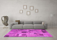 Machine Washable Patchwork Pink Transitional Rug, wshcon1378pnk