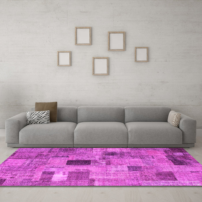 Machine Washable Patchwork Pink Transitional Rug in a Living Room, wshcon1378pnk