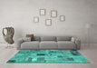 Machine Washable Patchwork Turquoise Transitional Area Rugs in a Living Room,, wshcon1378turq