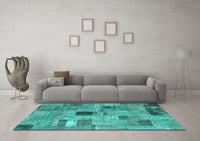 Machine Washable Patchwork Turquoise Transitional Rug, wshcon1378turq