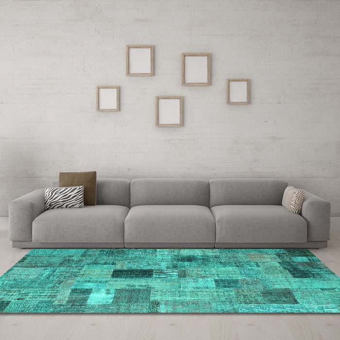 Machine Washable Patchwork Turquoise Transitional Area Rugs in a Living Room,, wshcon1378turq