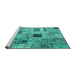 Sideview of Machine Washable Patchwork Turquoise Transitional Area Rugs, wshcon1378turq