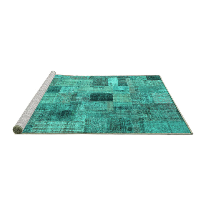 Sideview of Machine Washable Patchwork Turquoise Transitional Area Rugs, wshcon1378turq