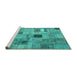 Sideview of Machine Washable Patchwork Turquoise Transitional Area Rugs, wshcon1378turq