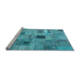 Sideview of Machine Washable Patchwork Light Blue Transitional Rug, wshcon1378lblu