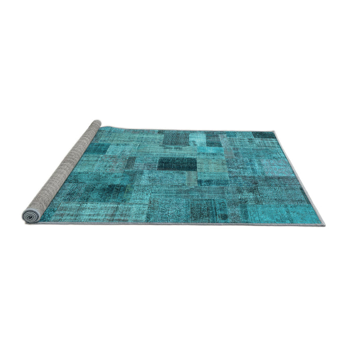 Sideview of Machine Washable Patchwork Light Blue Transitional Rug, wshcon1378lblu