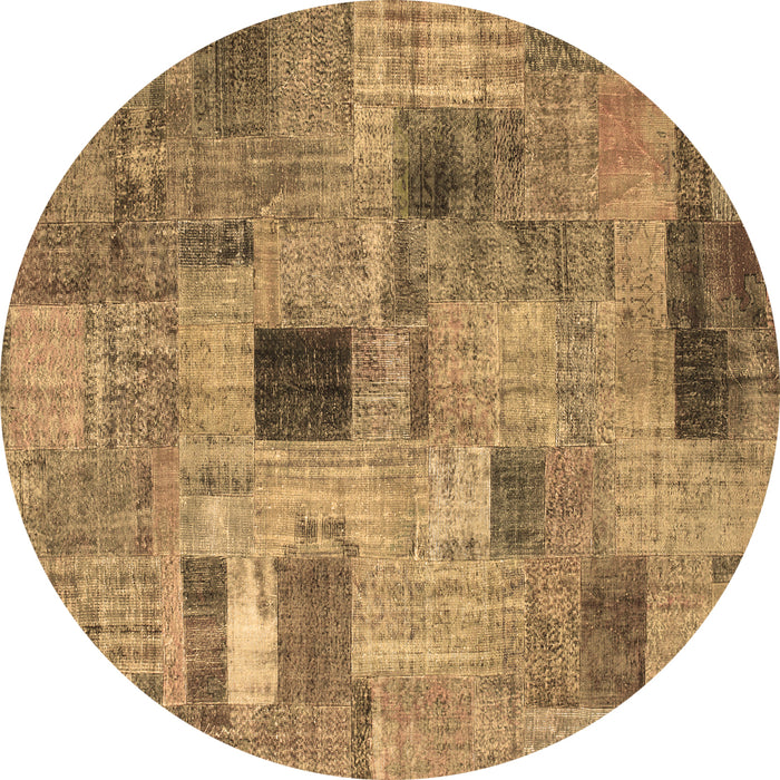 Round Patchwork Brown Transitional Rug, con1378brn