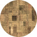 Round Patchwork Brown Transitional Rug, con1378brn