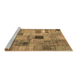 Sideview of Machine Washable Patchwork Brown Transitional Rug, wshcon1378brn