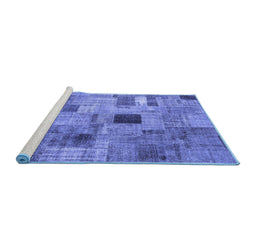 Sideview of Machine Washable Patchwork Blue Transitional Rug, wshcon1378blu