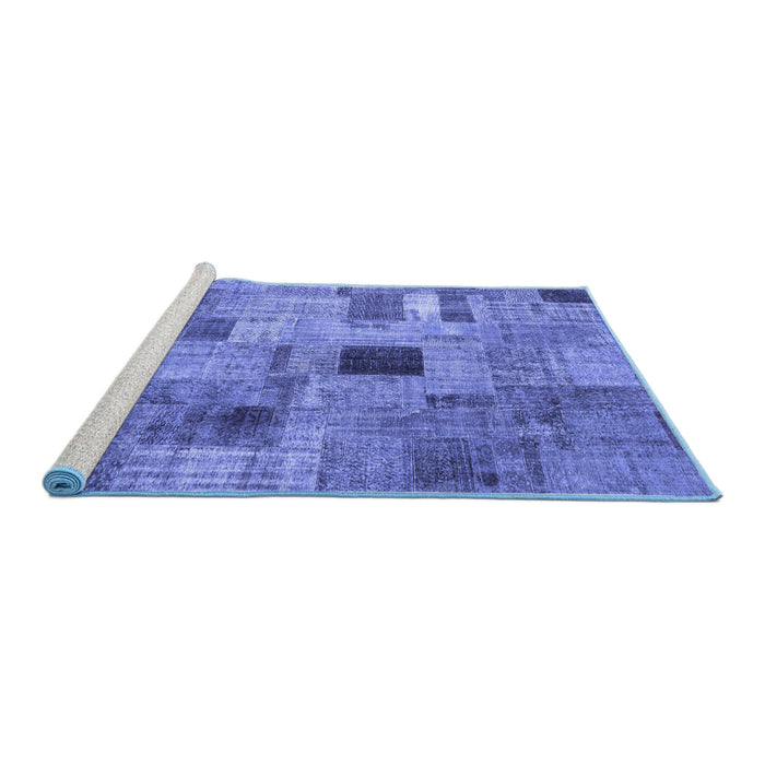Sideview of Machine Washable Patchwork Blue Transitional Rug, wshcon1378blu