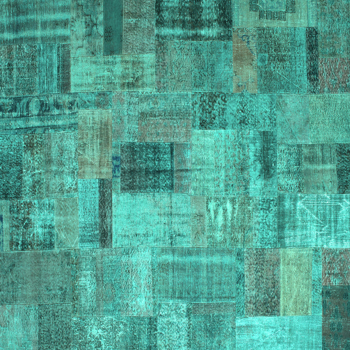 Square Machine Washable Patchwork Turquoise Transitional Area Rugs, wshcon1379turq