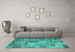 Machine Washable Patchwork Turquoise Transitional Area Rugs in a Living Room,, wshcon1379turq