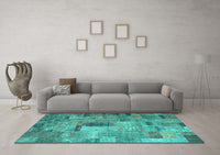 Machine Washable Patchwork Turquoise Transitional Rug, wshcon1379turq