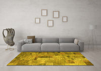 Machine Washable Patchwork Yellow Transitional Rug, wshcon1379yw