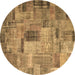 Round Patchwork Brown Transitional Rug, con1379brn